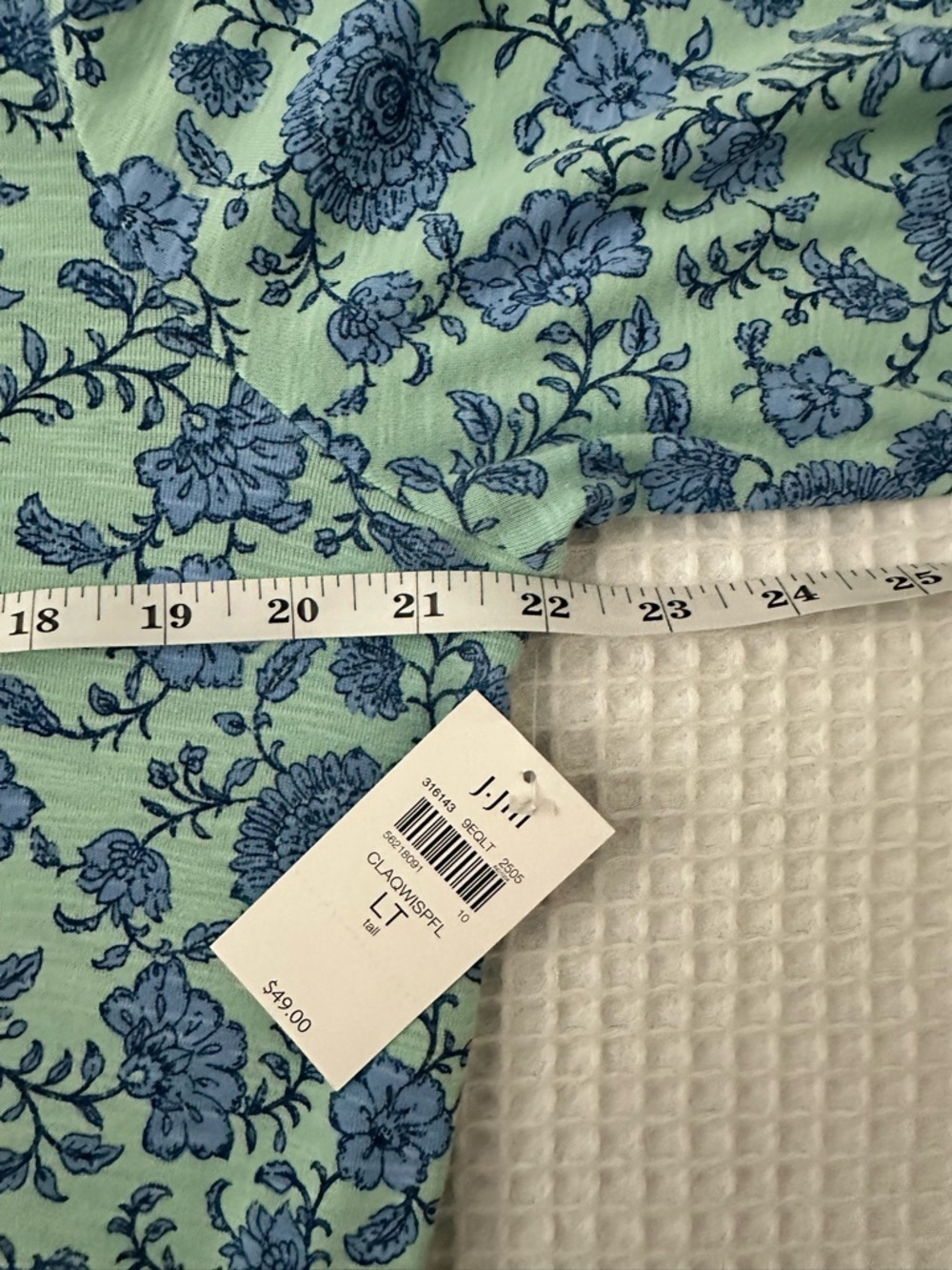 J. Jill Pima Slub Cotton Elbow Sleeve Green Blue Floral V-Neck Tunic LT NWT - Picture 6 of 10
